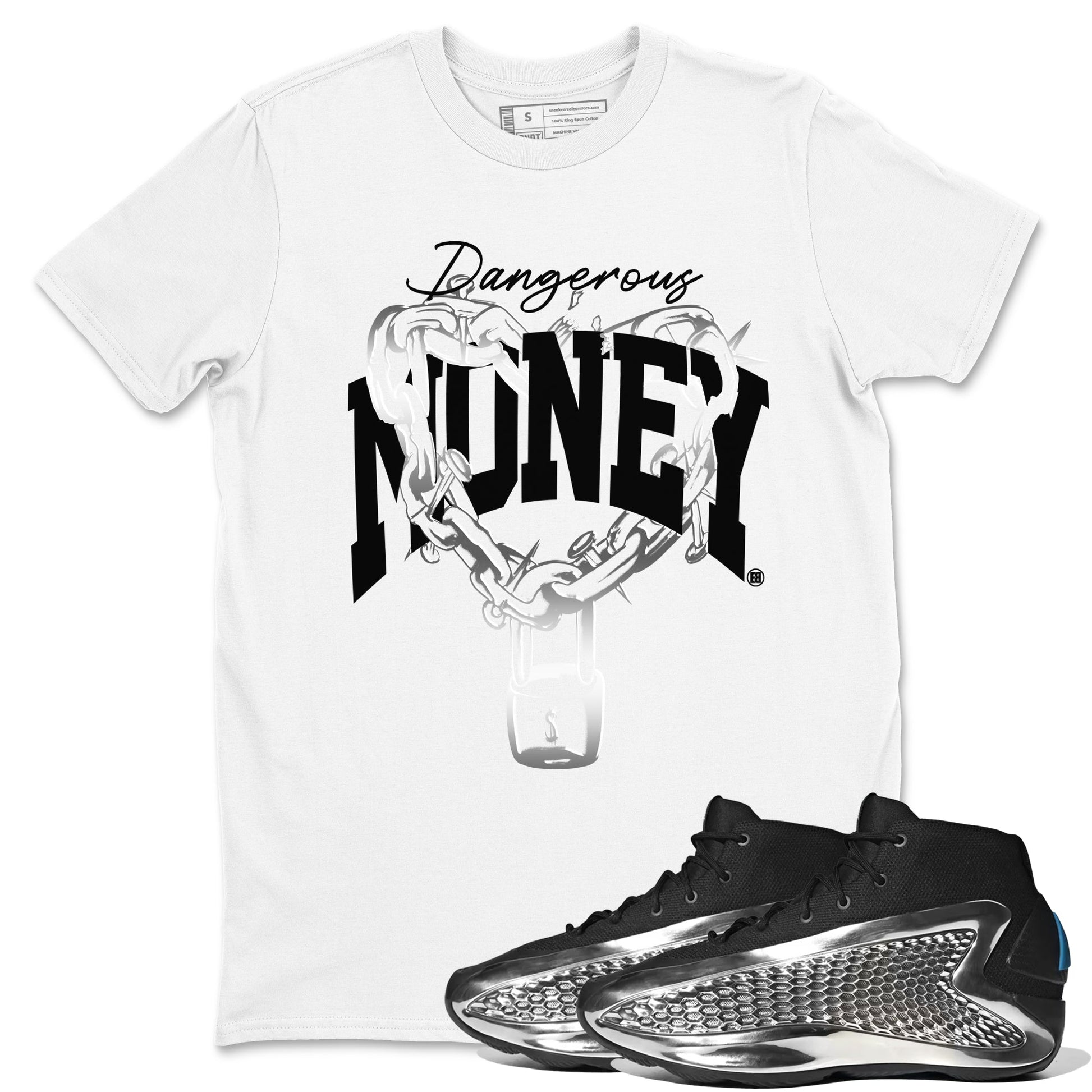 AE 1 Silver Metallic shirts to match jordans Dangerous Money graphic tees AE 1 Silver Metallic t shirts to match sneakers SNRT Sneaker Tees unisex cotton White 1 shirts