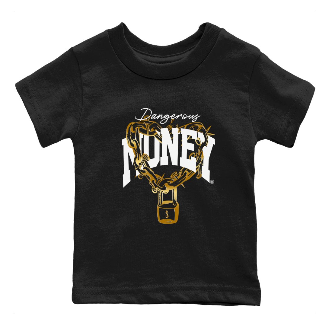 Air Jordan 1 High OG Black Metallic Gold shirts to match jordans Dangerous Money sneaker match tees Jordan 1 Black Metallic Gold SNRT Sneaker Tees streetwear brand Baby and Youth Black 2 cotton tee