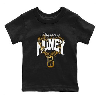 Air Jordan 1 High OG Black Metallic Gold shirts to match jordans Dangerous Money sneaker match tees Jordan 1 Black Metallic Gold SNRT Sneaker Tees streetwear brand Baby and Youth Black 2 cotton tee