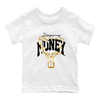 Air Jordan 1 High OG Black Metallic Gold shirts to match jordans Dangerous Money sneaker match tees Jordan 1 Black Metallic Gold SNRT Sneaker Tees streetwear brand Baby and Youth White 2 cotton tee