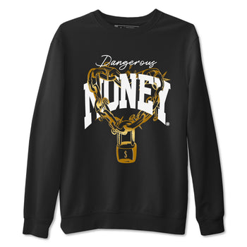 Air Jordan 1 High OG Black Metallic Gold shirts to match jordans Dangerous Money sneaker match tees Jordan 1 Black Metallic Gold SNRT Sneaker Tees streetwear brand Black 2 unisex cotton tee