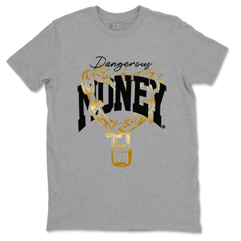 Air Jordan 1 High OG Black Metallic Gold shirts to match jordans Dangerous Money sneaker match tees Jordan 1 Black Metallic Gold SNRT Sneaker Tees streetwear brand Heather Grey 2 unisex cotton tee