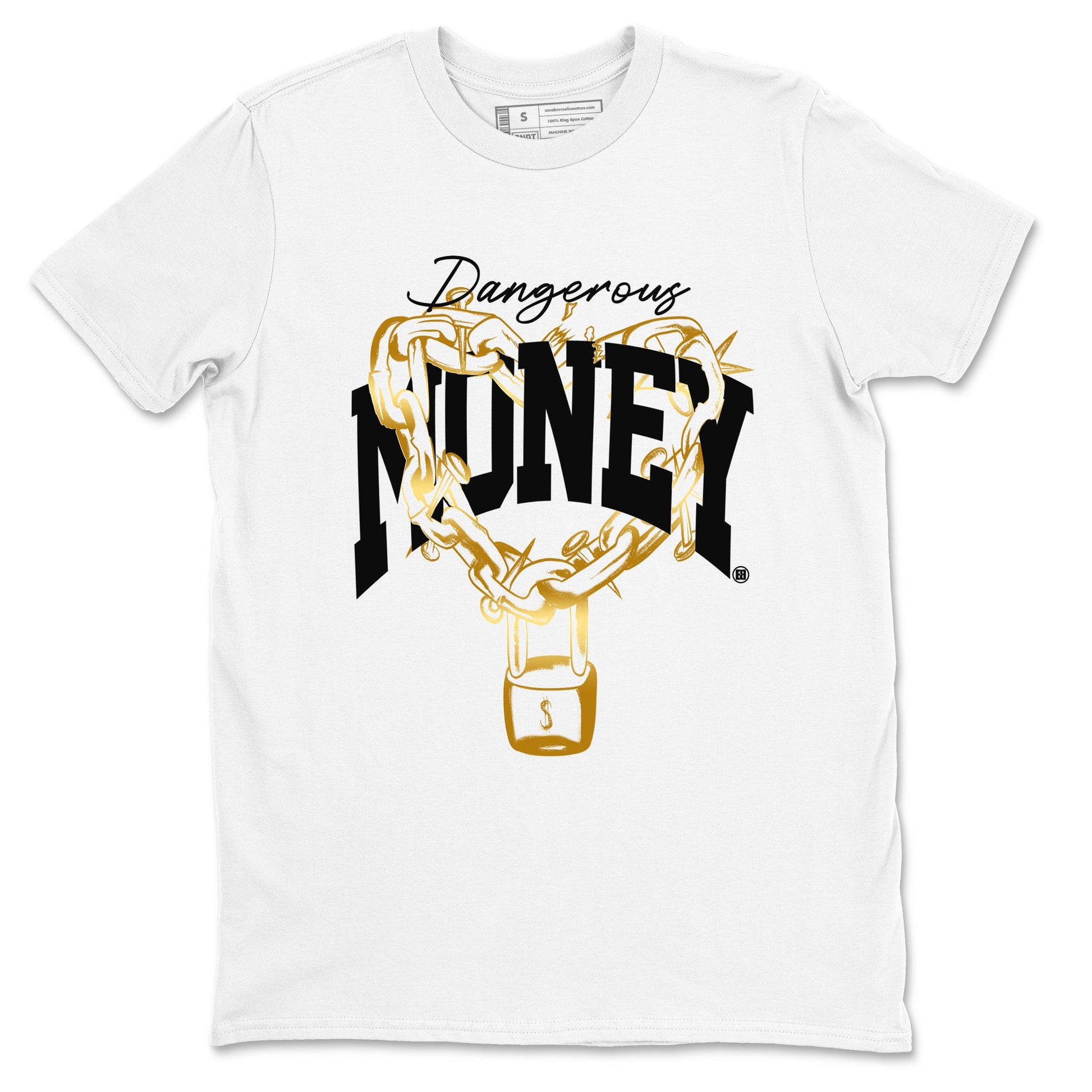 Air Jordan 1 High OG Black Metallic Gold shirts to match jordans Dangerous Money sneaker match tees Jordan 1 Black Metallic Gold SNRT Sneaker Tees streetwear brand White 2 unisex cotton tee