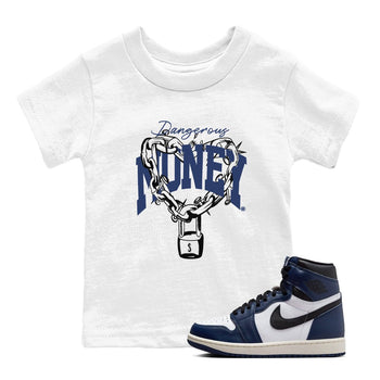 1s Midnight Navy shirts to match jordans Dangerous Money sneaker match tees Air Jordan 1 Midnight Navy match shoes to clothes SNRT Sneaker Tees Youth Baby White 1 tee
