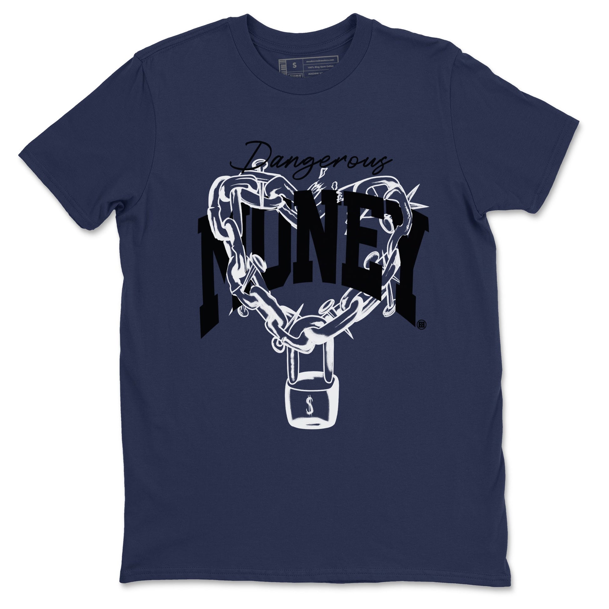 1s Midnight Navy shirts to match jordans Dangerous Money sneaker match tees Air Jordan 1 Midnight Navy match shoes to clothes SNRT Sneaker Tees unisex cotton Navy 2 shirts