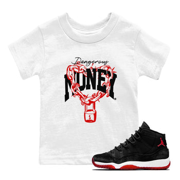 11s Bred Velvet shirts to match jordans Dangerous Money sneaker match tees Air Jordan 11 Bred Velvet match shoes to clothes SNRT Sneaker Tees Youth Baby White 1 tee