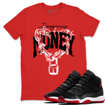 11s Bred Velvet shirts to match jordans Dangerous Money sneaker match tees Air Jordan 11 Bred Velvet match shoes to clothes SNRT Sneaker Tees unisex cotton Red 1 shirts