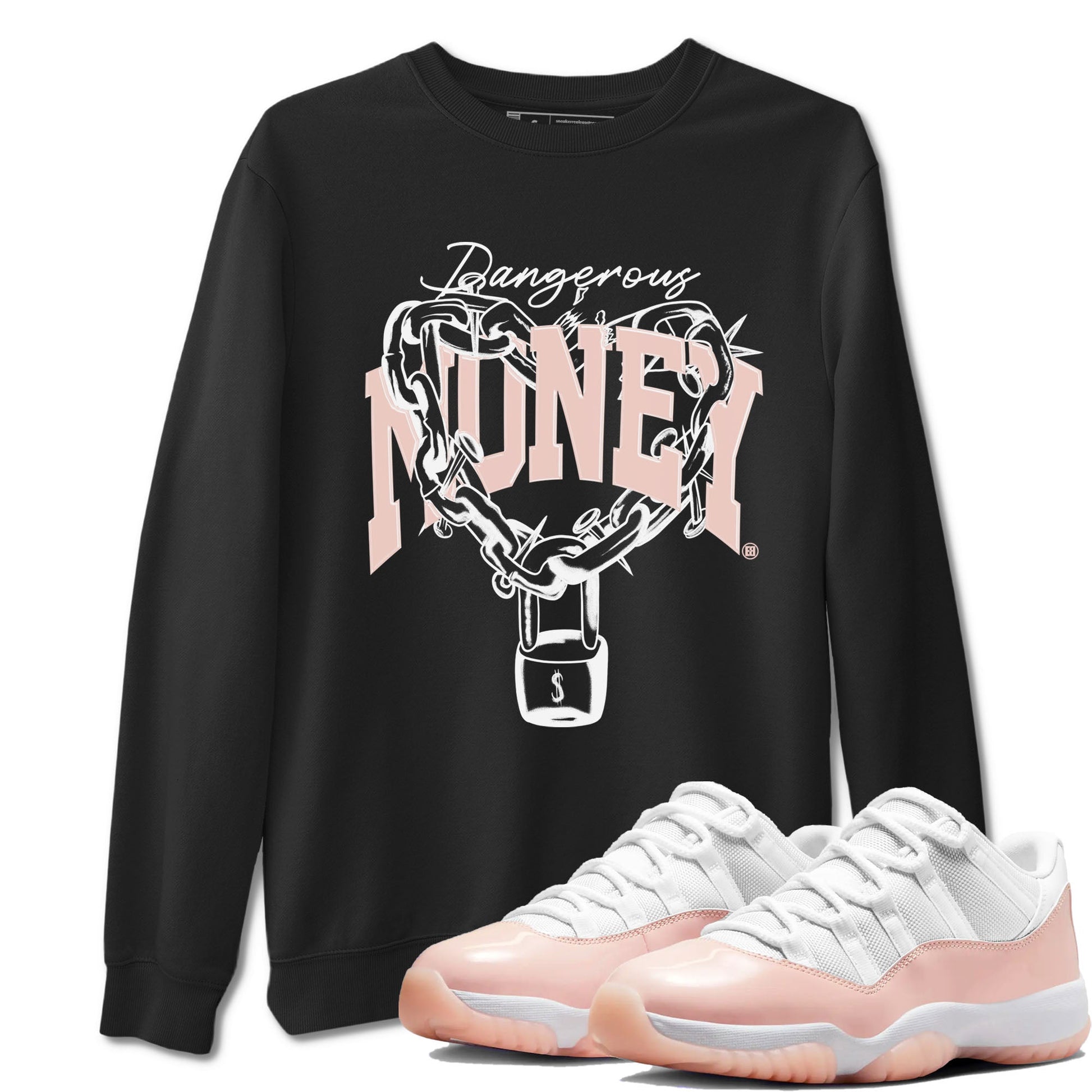11s Legend Pink shirt to match jordans Dangerous Money sneaker tees Air Jordan 11 Legend Pink SNRT Sneaker Release Tees unisex cotton Black 1 crew neck shirt