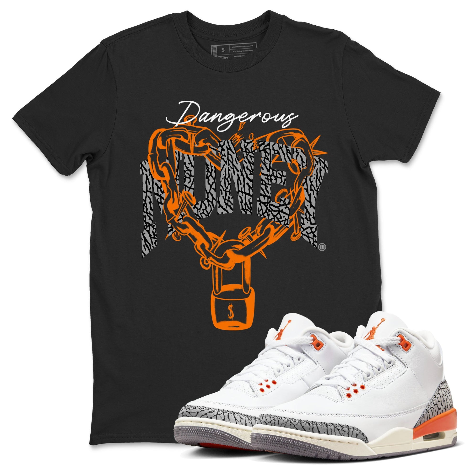 3s Georgia Peach shirt to match jordans Dangerous Money sneaker tees Air Jordan 3 Retro Georgia Peach SNRT Sneaker Release Tees unisex cotton Black 1 crew neck shirt