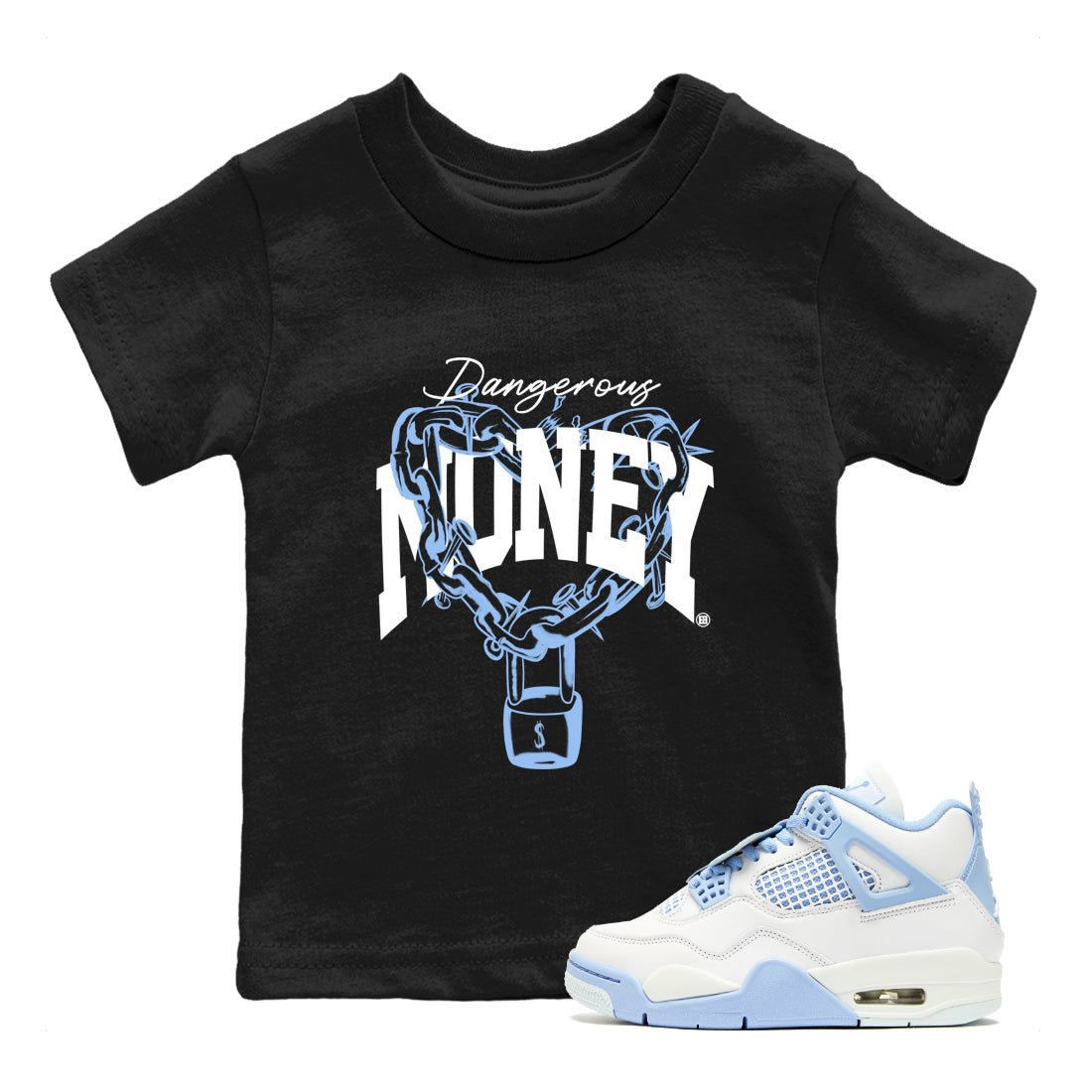 4s Forget Me Not shirts to match jordans Dangerous Money graphic tees Air Jordan 4 Forget Me Not match shoes to clothes SNRT Sneaker Tees Youth Baby Black 1 tee