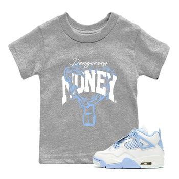 4s Forget Me Not shirts to match jordans Dangerous Money graphic tees Air Jordan 4 Forget Me Not match shoes to clothes SNRT Sneaker Tees Youth Baby Heather Grey 1 tee
