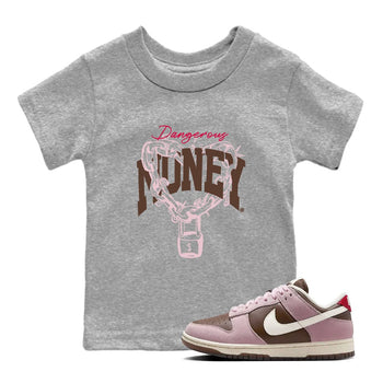 Dunk Cacao Wow And Pink Foam shirts to match jordans Dangerous Money sneaker match tees Dunk Cacao Wow And Pink Foam SNRT Sneaker Tees streetwear brand Baby and Youth Heather Grey 1 cotton tee