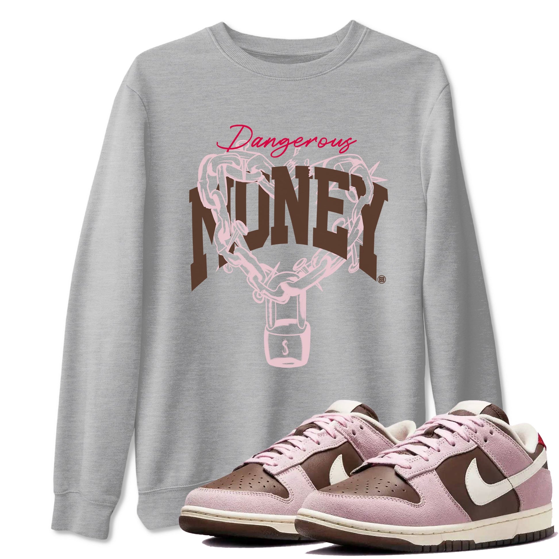 Dunk Cacao Wow And Pink Foam shirts to match jordans Dangerous Money sneaker match tees Dunk Cacao Wow And Pink Foam SNRT Sneaker Tees streetwear brand Heather Grey 1 unisex cotton tee