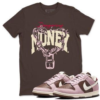 Dunk Cacao Wow And Pink Foam shirts to match jordans Dangerous Money sneaker match tees Dunk Cacao Wow And Pink Foam SNRT Sneaker Tees streetwear brand Dark Chocolate 1 unisex cotton tee