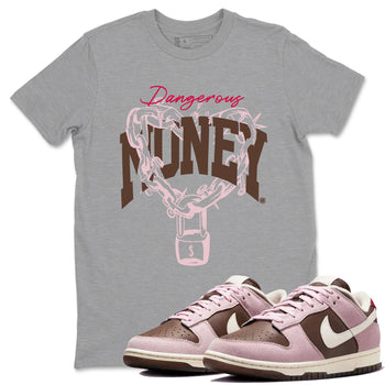 Dunk Cacao Wow And Pink Foam shirts to match jordans Dangerous Money sneaker match tees Dunk Cacao Wow And Pink Foam SNRT Sneaker Tees streetwear brand Heather Grey 1 unisex cotton tee