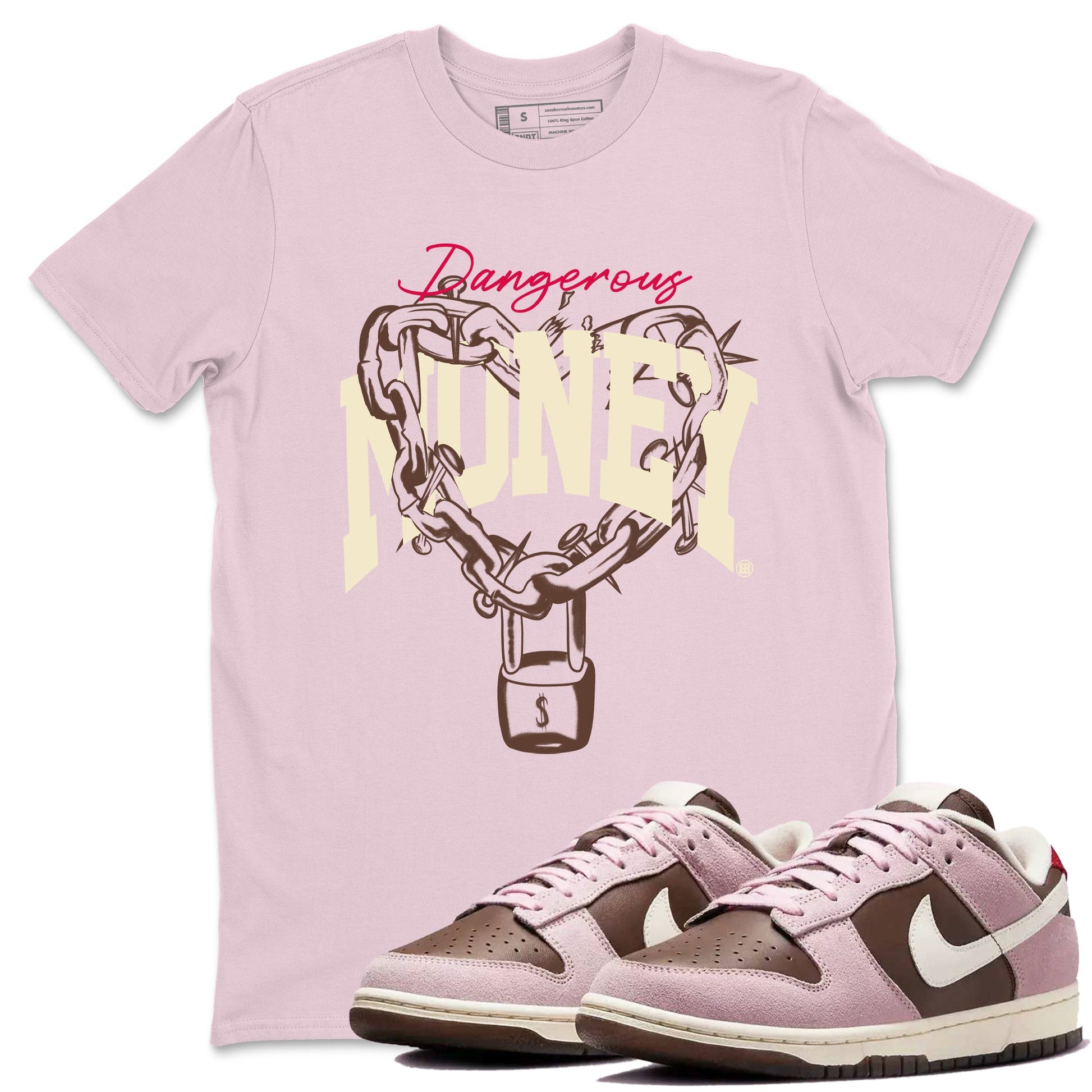 Dunk Cacao Wow And Pink Foam shirts to match jordans Dangerous Money sneaker match tees Dunk Cacao Wow And Pink Foam SNRT Sneaker Tees streetwear brand Pink 1 unisex cotton tee