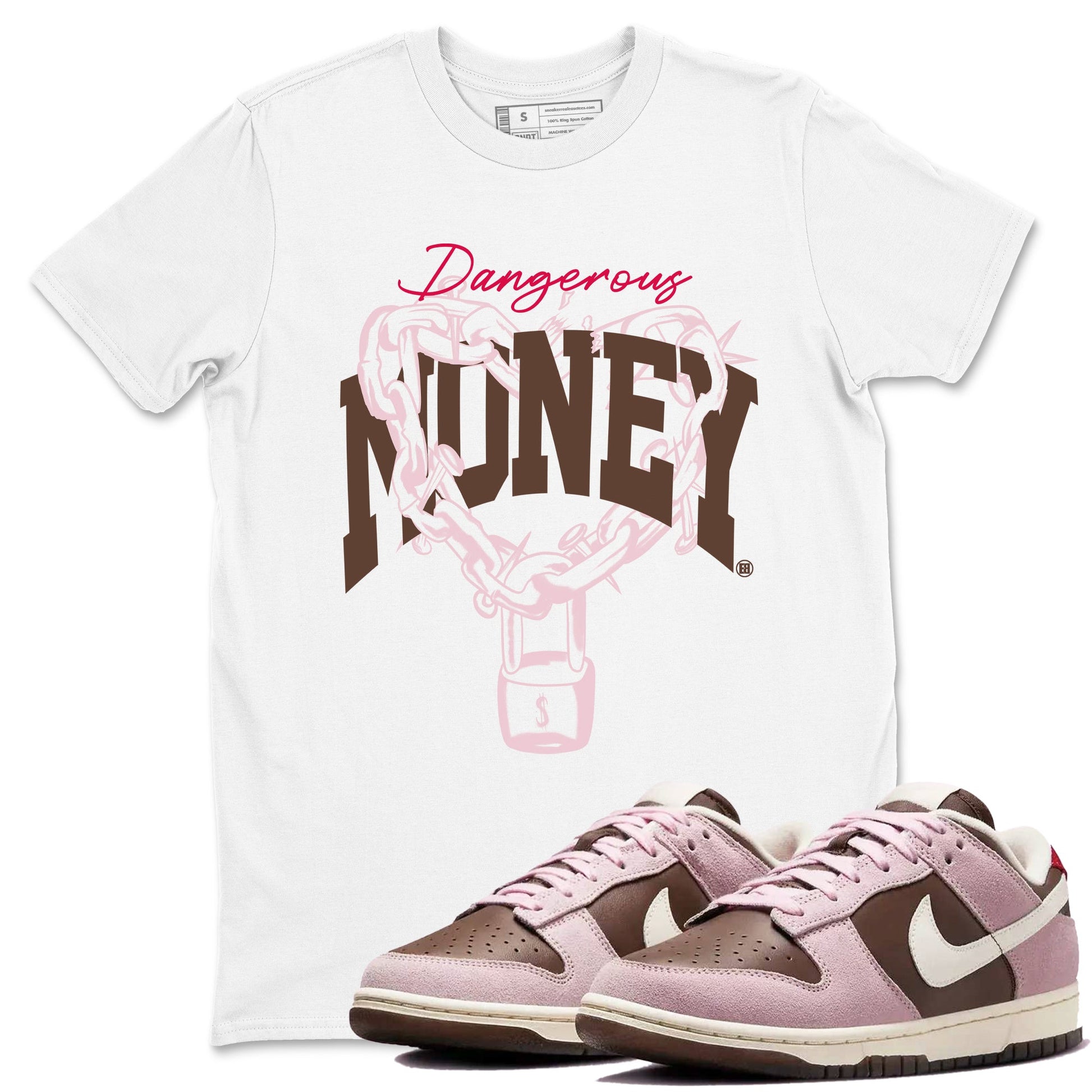 Dunk Cacao Wow And Pink Foam shirts to match jordans Dangerous Money sneaker match tees Dunk Cacao Wow And Pink Foam SNRT Sneaker Tees streetwear brand White 1 unisex cotton tee