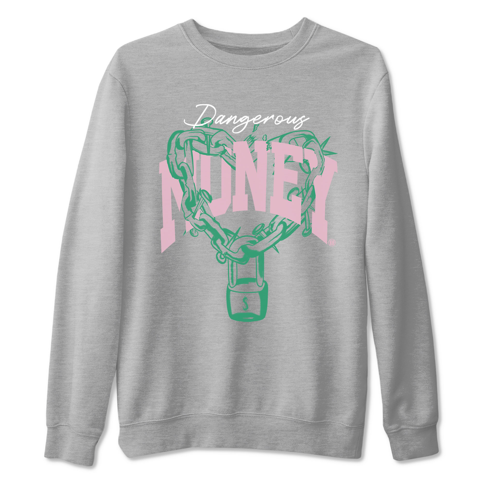 Dunk Low Medium Soft Pink Malachite shirt to match jordans Dangerous Money sneaker tees Dunks Medium Soft Pink Malachite Streetwear Brand SNRT Sneaker Release Tees unisex cotton Heather Grey 2 crew neck shirt