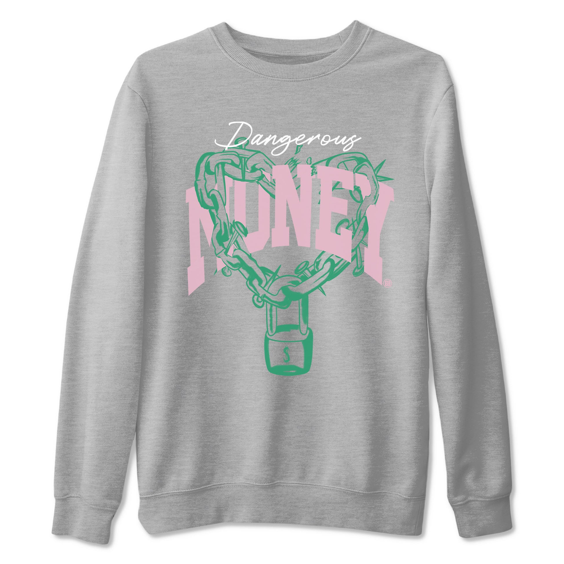 Dunk Low Medium Soft Pink Malachite shirt to match jordans Dangerous Money sneaker tees Dunks Medium Soft Pink Malachite Streetwear Brand SNRT Sneaker Release Tees unisex cotton Heather Grey 2 crew neck shirt