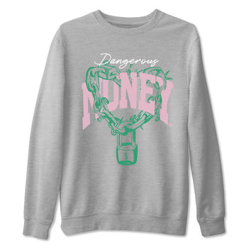 Dunk Low Medium Soft Pink Malachite shirt to match jordans Dangerous Money sneaker tees Dunks Medium Soft Pink Malachite Streetwear Brand SNRT Sneaker Release Tees unisex cotton Heather Grey 2 crew neck shirt