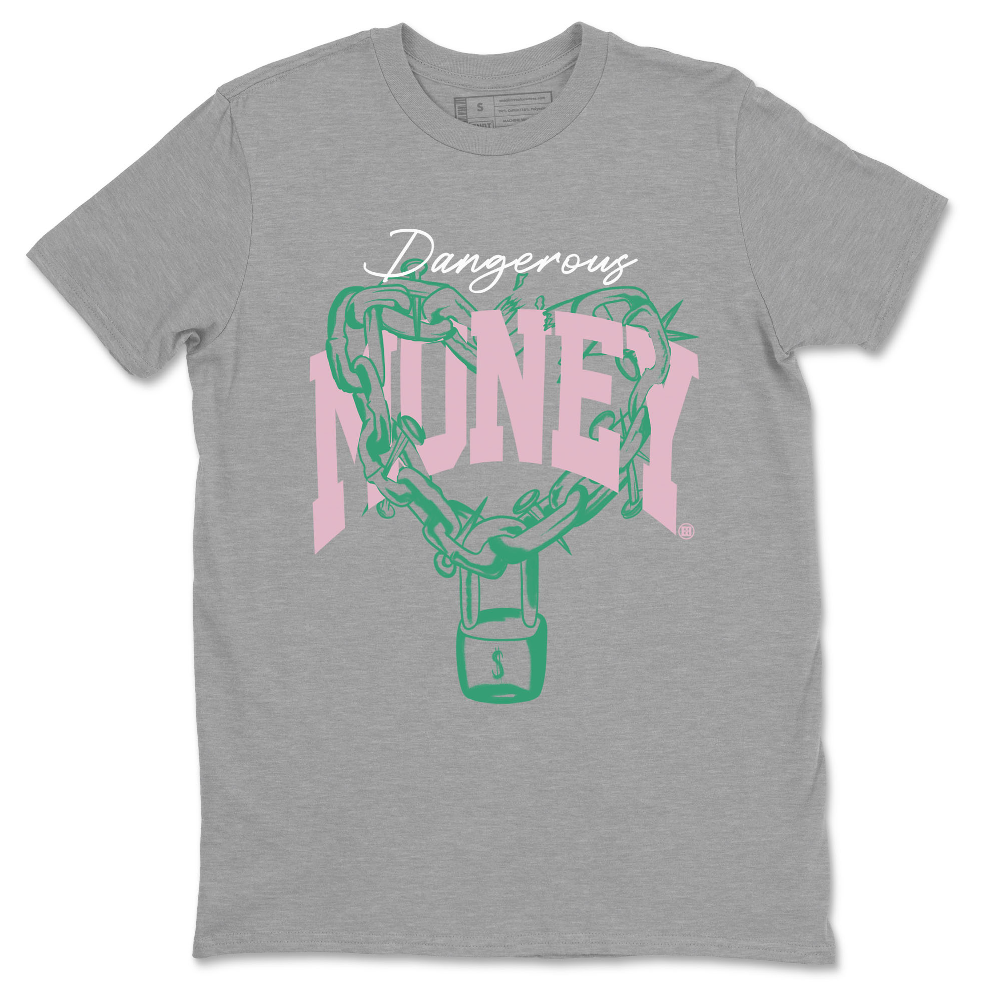 Dunk Low Medium Soft Pink Malachite shirt to match jordans Dangerous Money sneaker tees Dunks Medium Soft Pink Malachite Streetwear Brand SNRT Sneaker Release Tees unisex cotton Heather Grey 2 crew neck shirt