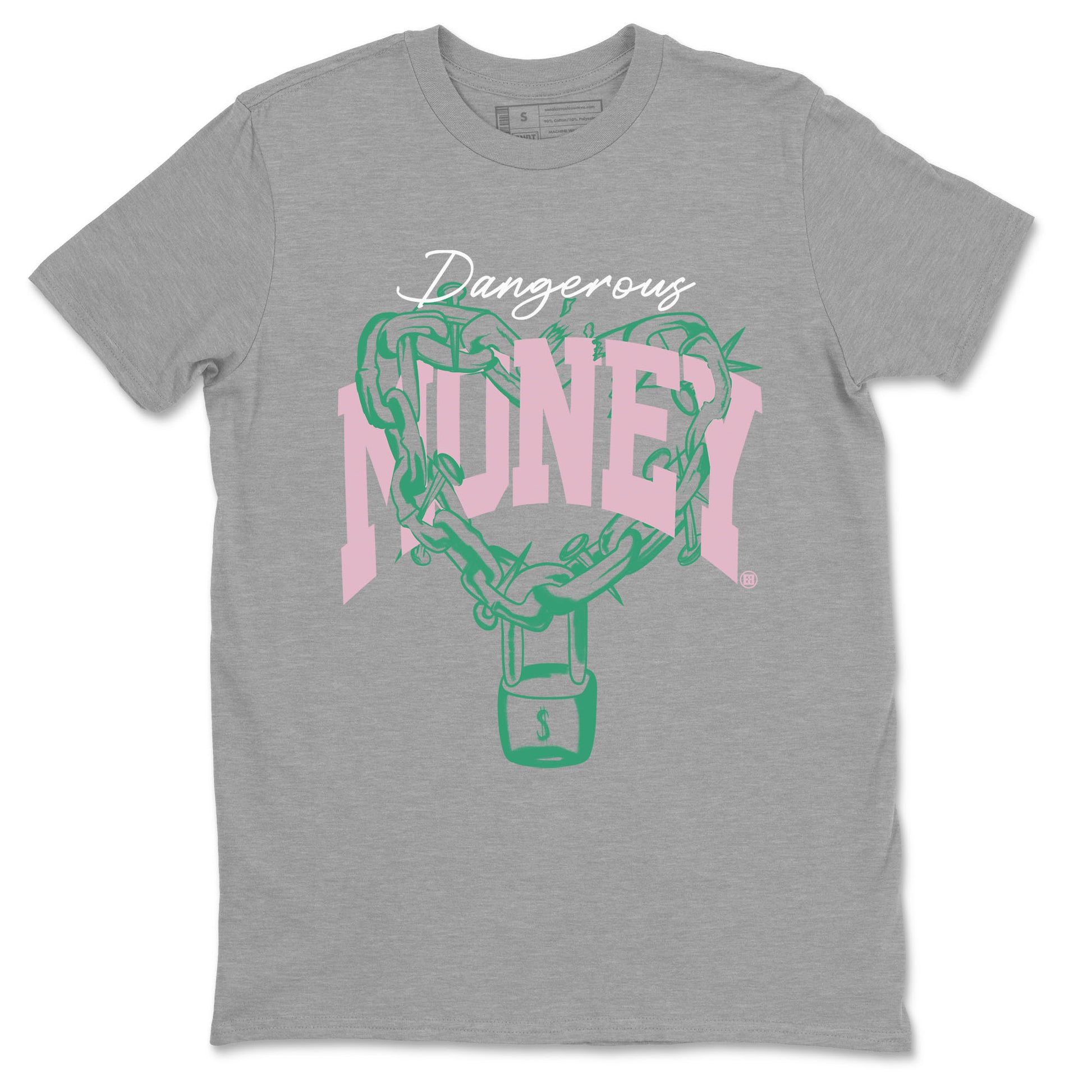 Dunk Low Medium Soft Pink Malachite shirt to match jordans Dangerous Money sneaker tees Dunks Medium Soft Pink Malachite Streetwear Brand SNRT Sneaker Release Tees unisex cotton Heather Grey 2 crew neck shirt