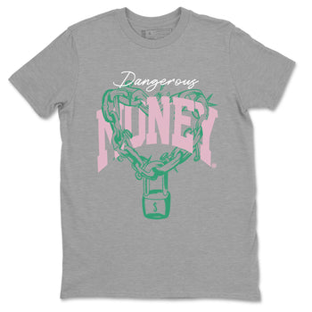 Dunk Low Medium Soft Pink Malachite shirt to match jordans Dangerous Money sneaker tees Dunks Medium Soft Pink Malachite Streetwear Brand SNRT Sneaker Release Tees unisex cotton Heather Grey 2 crew neck shirt