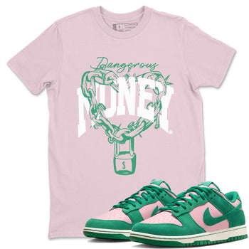 Dunk Low Medium Soft Pink Malachite shirt to match jordans Dangerous Money sneaker tees Dunks Medium Soft Pink Malachite Streetwear Brand SNRT Sneaker Release Tees unisex cotton Pink 1 crew neck shirt
