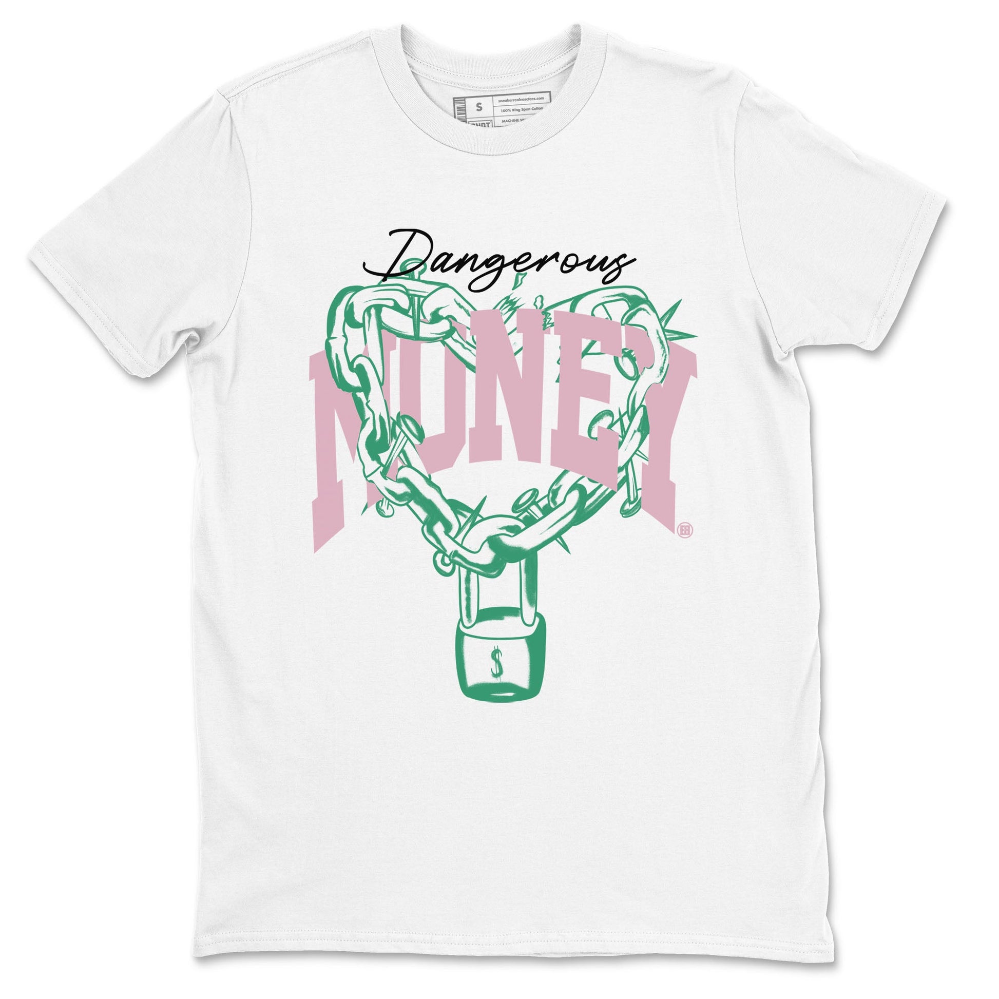 Dunk Low Medium Soft Pink Malachite shirt to match jordans Dangerous Money sneaker tees Dunks Medium Soft Pink Malachite Streetwear Brand SNRT Sneaker Release Tees unisex cotton White 2 crew neck shirt
