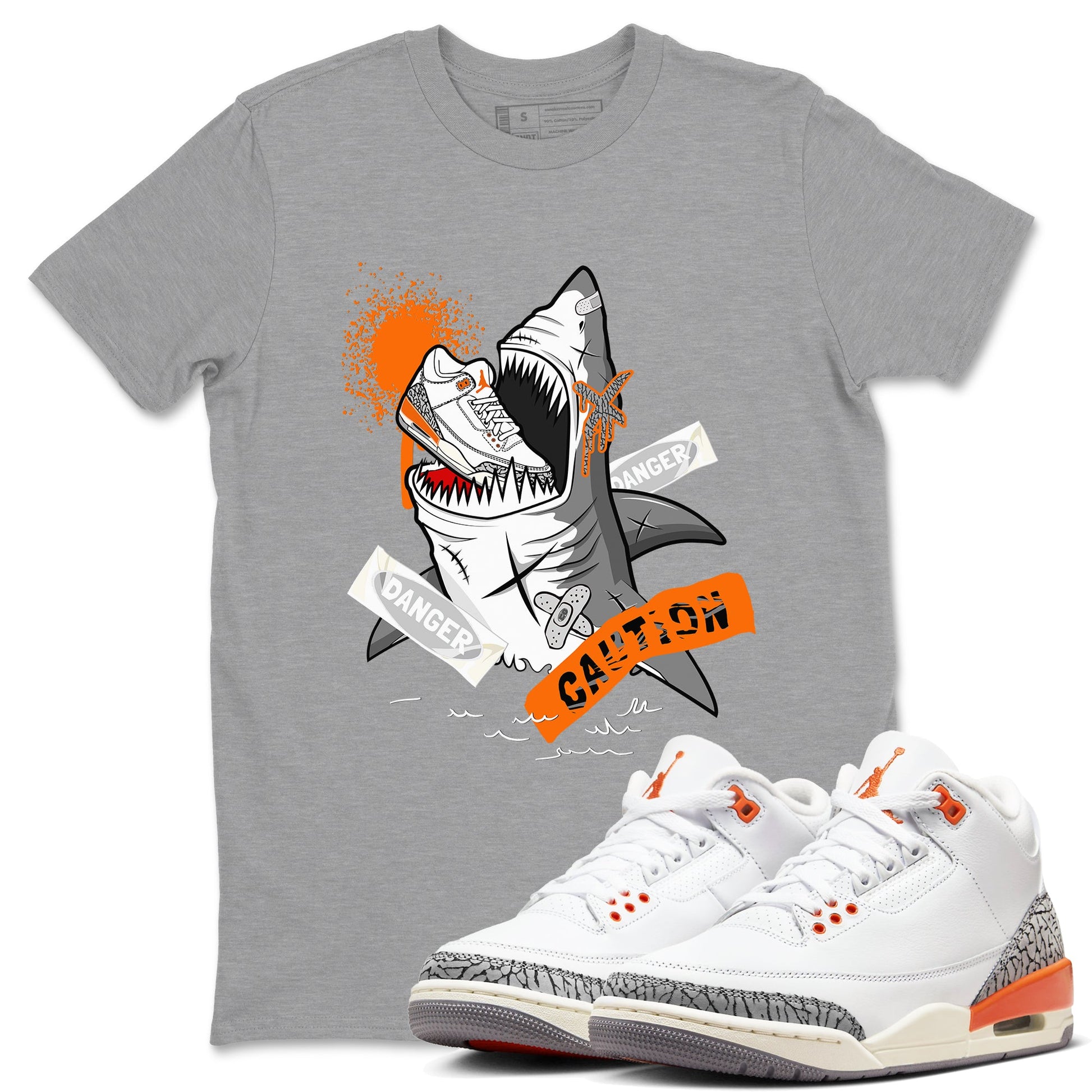 3s Georgia Peach shirt to match jordans Dangerous Shark sneaker tees Air Jordan 3 Georgia Peach SNRT Sneaker Release Tees unisex cotton Heather Grey 1 crew neck shirt