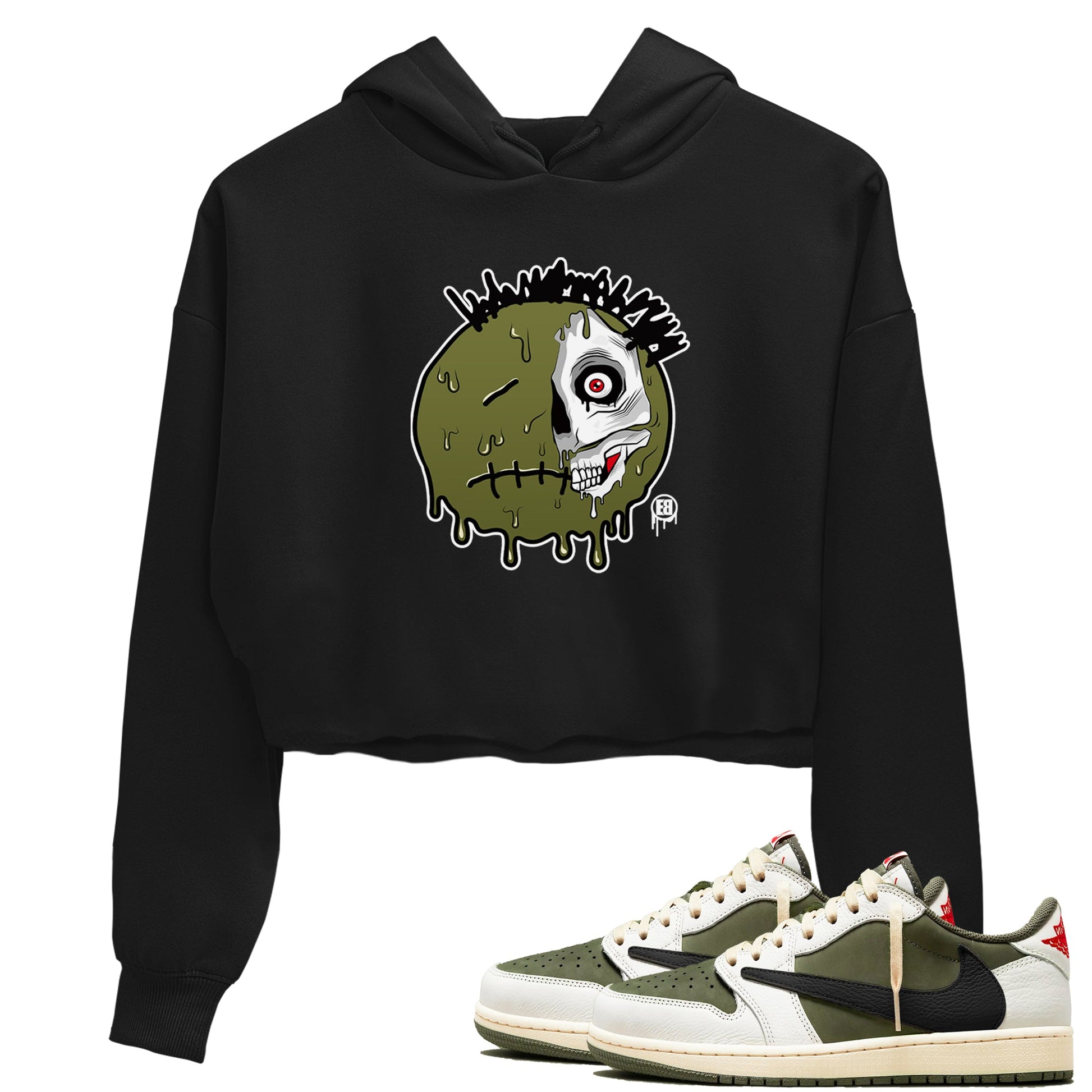 1s Travis Scott Medium Olive shirts to match jordans Dead Inside sneaker match tees Air Jordan 1 Travis Scott Medium Olive SNRT Sneaker Tees streetwear brand Black 1 crop tee