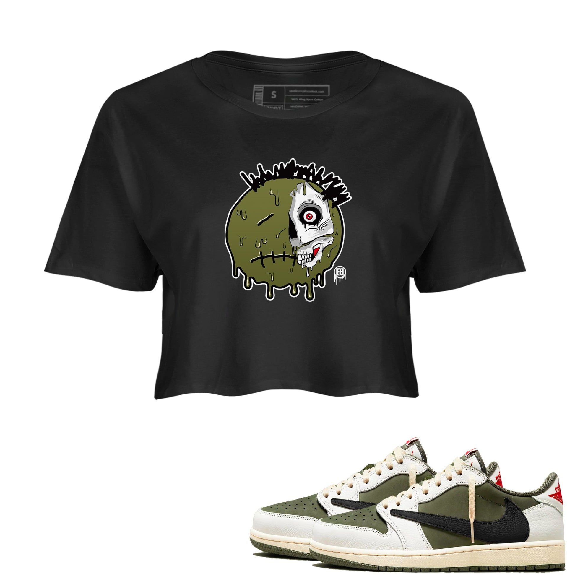1s Travis Scott Medium Olive shirts to match jordans Dead Inside sneaker match tees Air Jordan 1 Travis Scott Medium Olive SNRT Sneaker Tees streetwear brand Black 1 crop tee