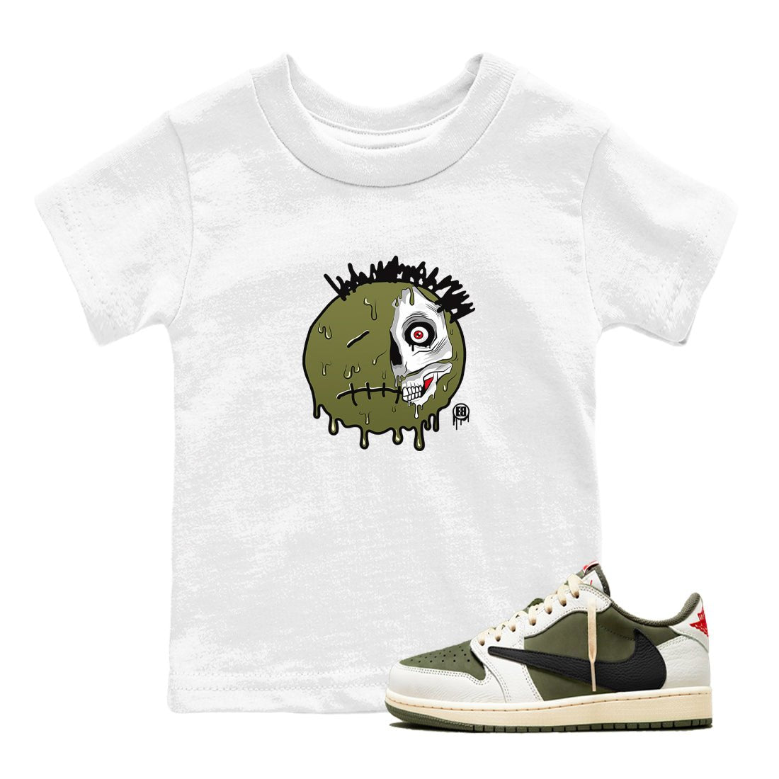 1s Travis Scott Medium Olive shirts to match jordans Dead Inside sneaker match tees Air Jordan 1 Travis Scott Medium Olive SNRT Sneaker Tees streetwear brand Baby and Youth White 1 cotton tee