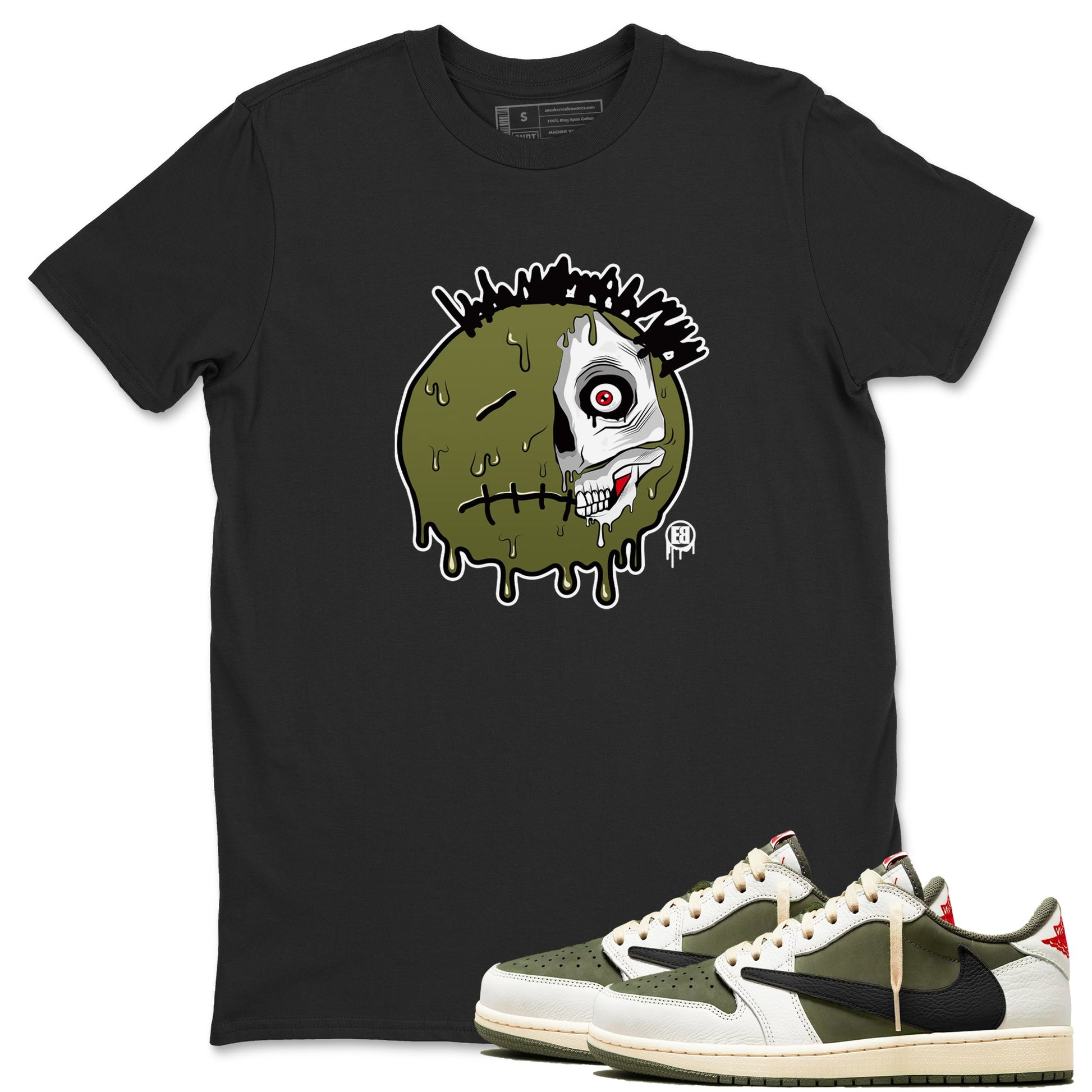 1s Travis Scott Medium Olive shirts to match jordans Dead Inside sneaker match tees Air Jordan 1 Travis Scott Medium Olive SNRT Sneaker Tees streetwear brand Black 1 unisex cotton tee