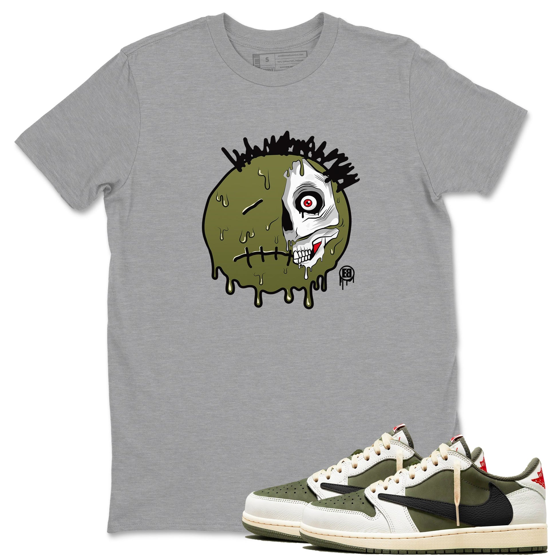 1s Travis Scott Medium Olive shirts to match jordans Dead Inside sneaker match tees Air Jordan 1 Travis Scott Medium Olive SNRT Sneaker Tees streetwear brand Heather Grey 1 unisex cotton tee