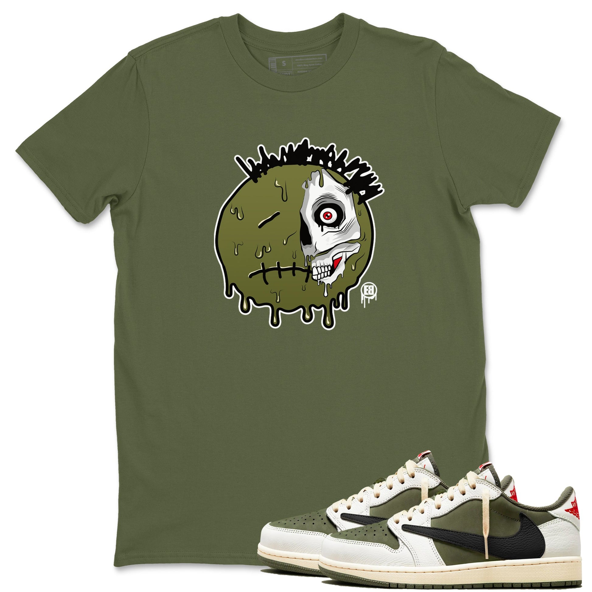 1s Travis Scott Medium Olive shirts to match jordans Dead Inside sneaker match tees Air Jordan 1 Travis Scott Medium Olive SNRT Sneaker Tees streetwear brand Military Green 1 unisex cotton tee