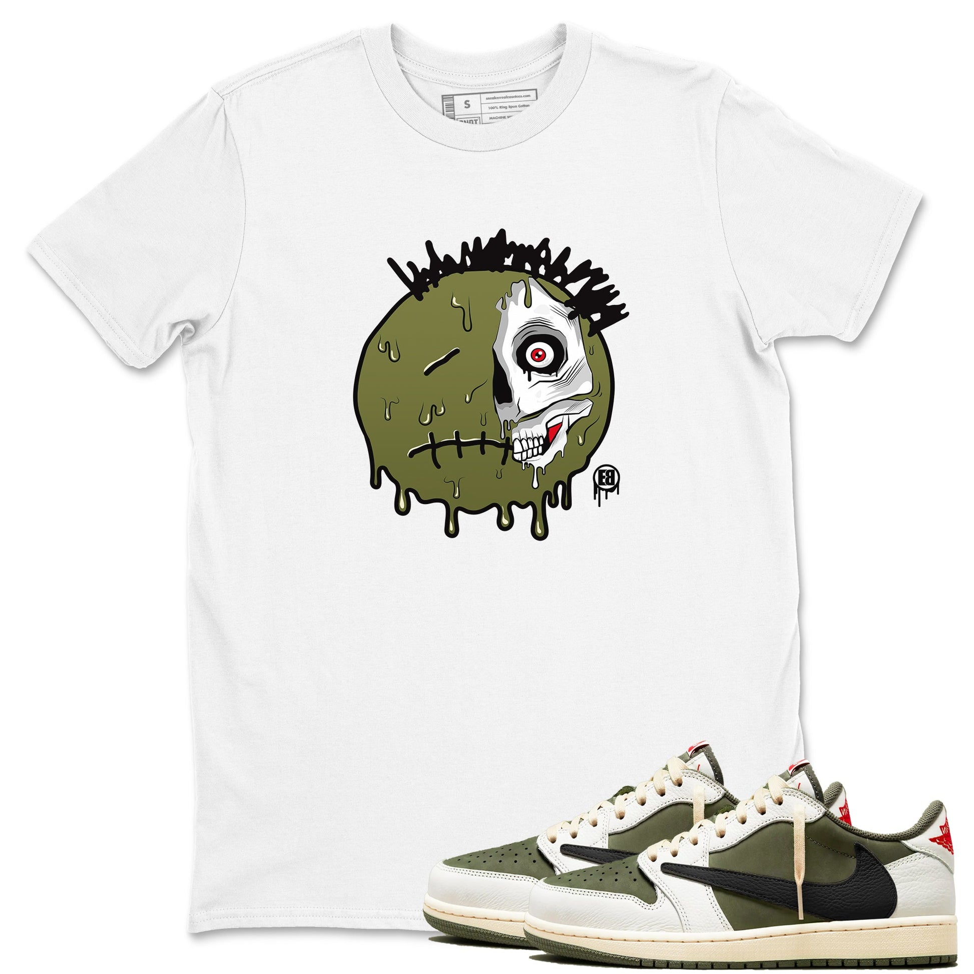 1s Travis Scott Medium Olive shirts to match jordans Dead Inside sneaker match tees Air Jordan 1 Travis Scott Medium Olive SNRT Sneaker Tees streetwear brand White 1 unisex cotton tee