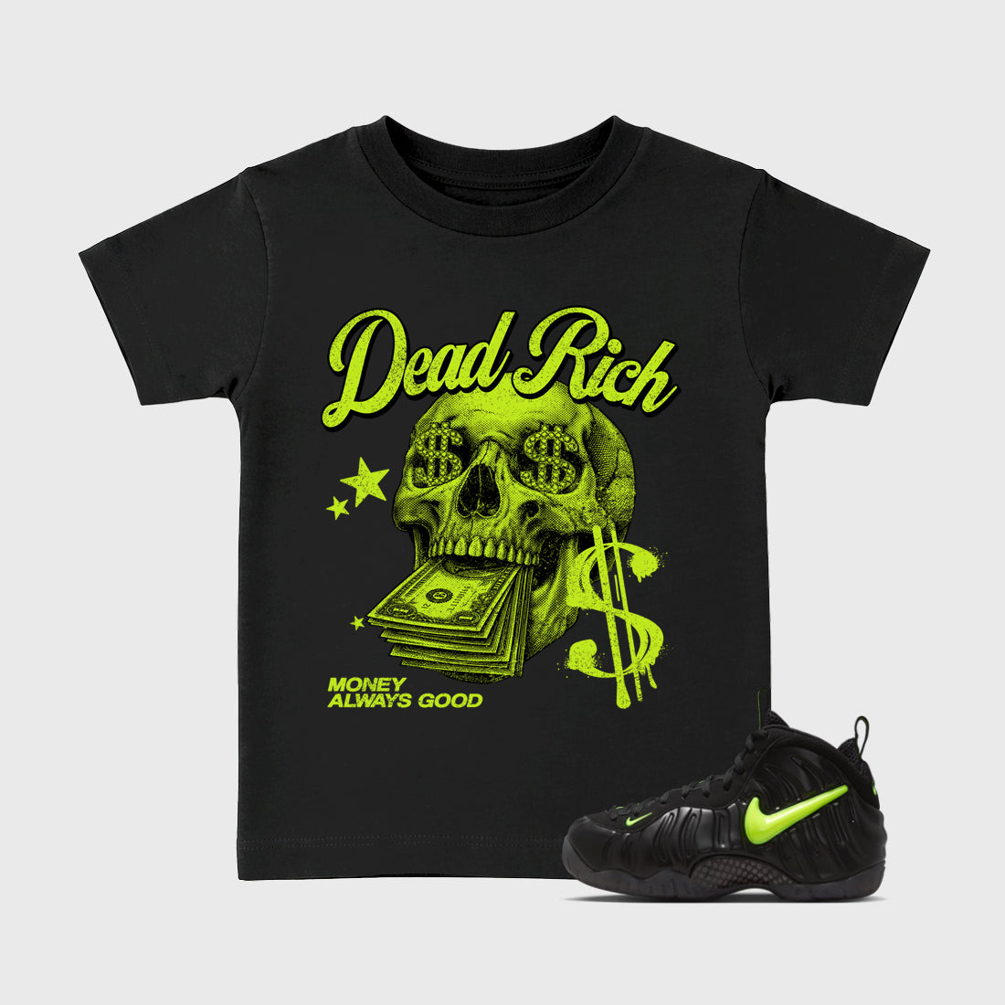 Sneaker match tees – Sneaker Tees To Match Air Foamposite Pro Black Shoes – Dead Rich Kids T-Shirt Black 1