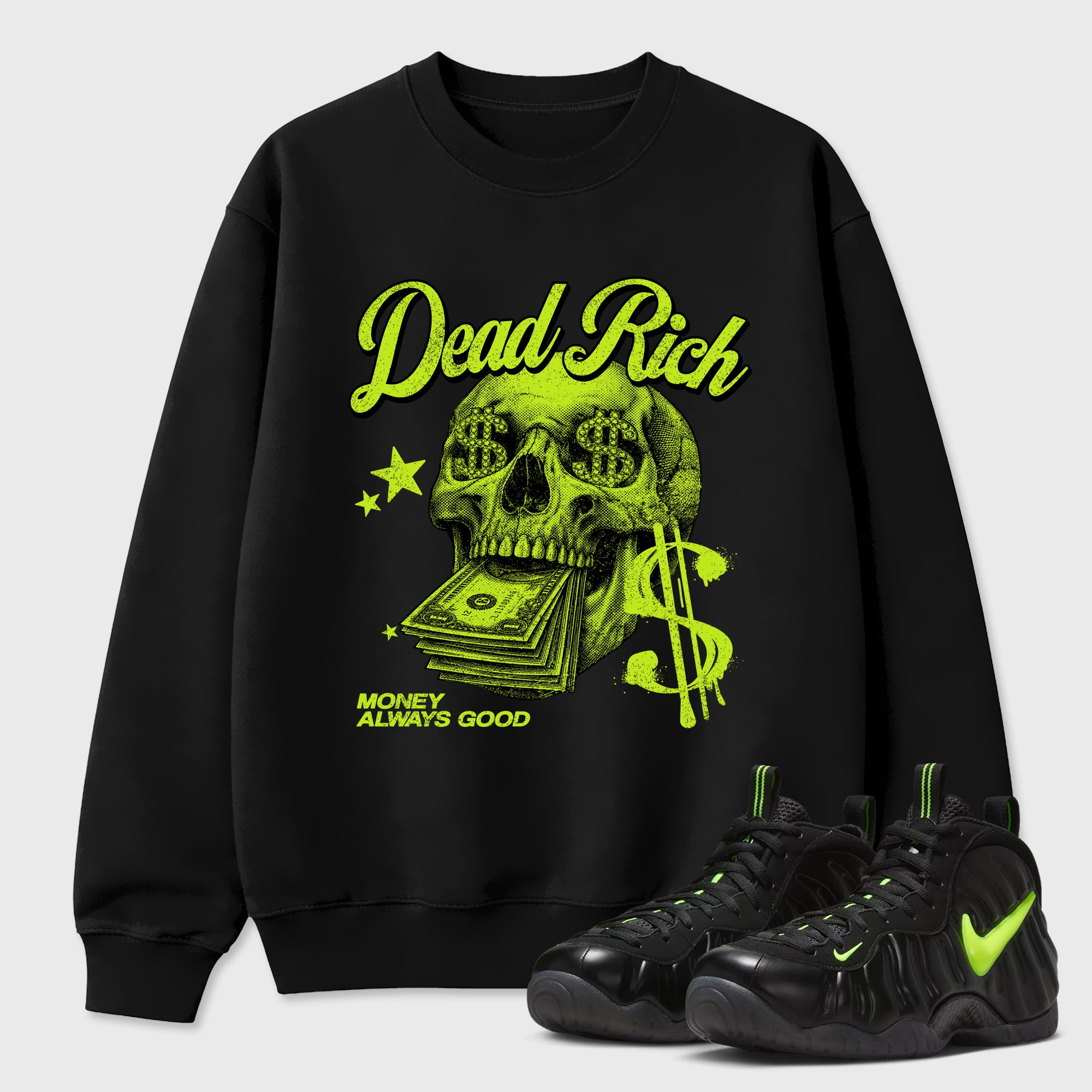 Sneaker match tees – Sneaker Tees To Match Air Foamposite Pro Black Shoes – Dead Rich Tee Black 1