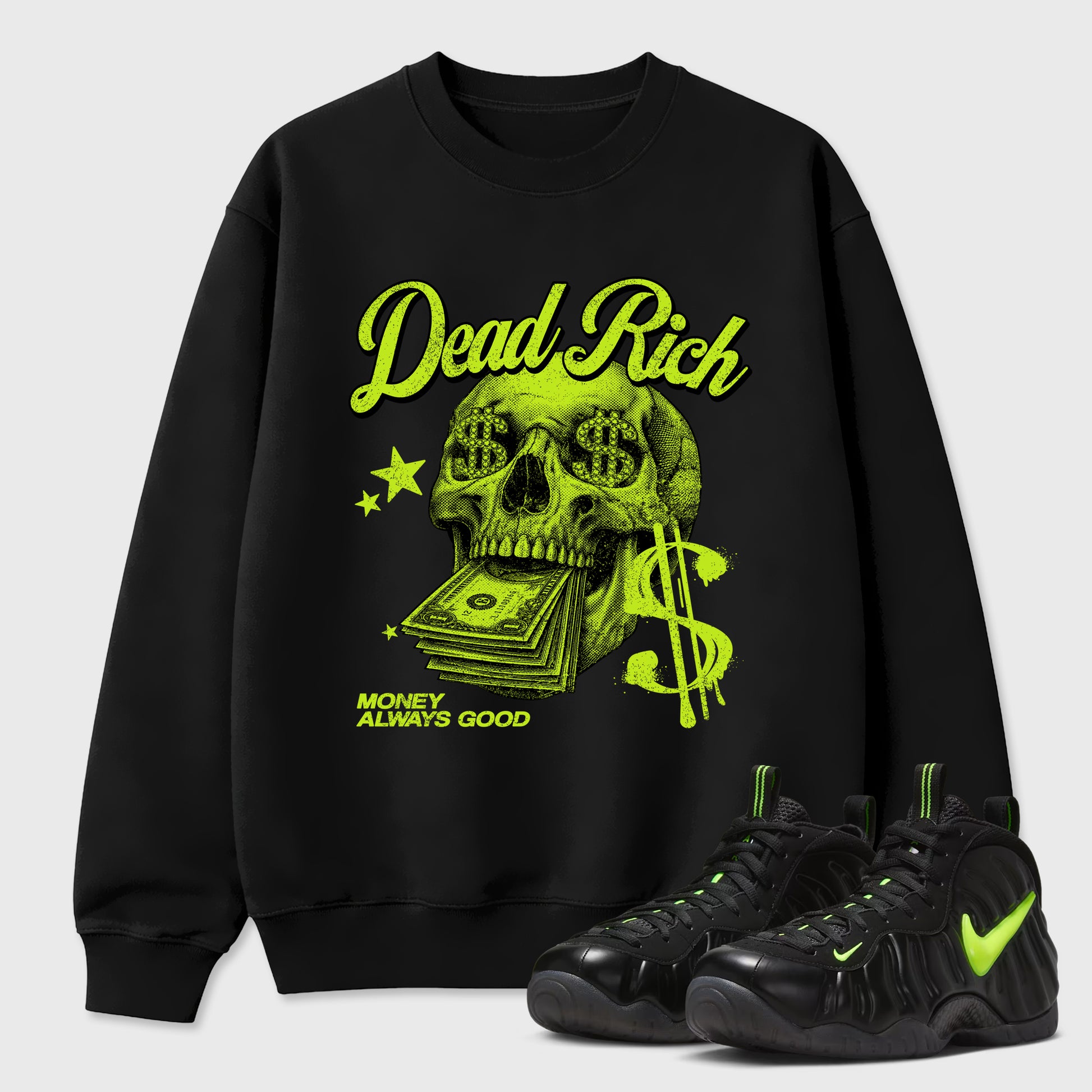 Sneaker match tees – Sneaker Tees To Match Air Foamposite Pro Black Shoes – Dead Rich Tee Black 1