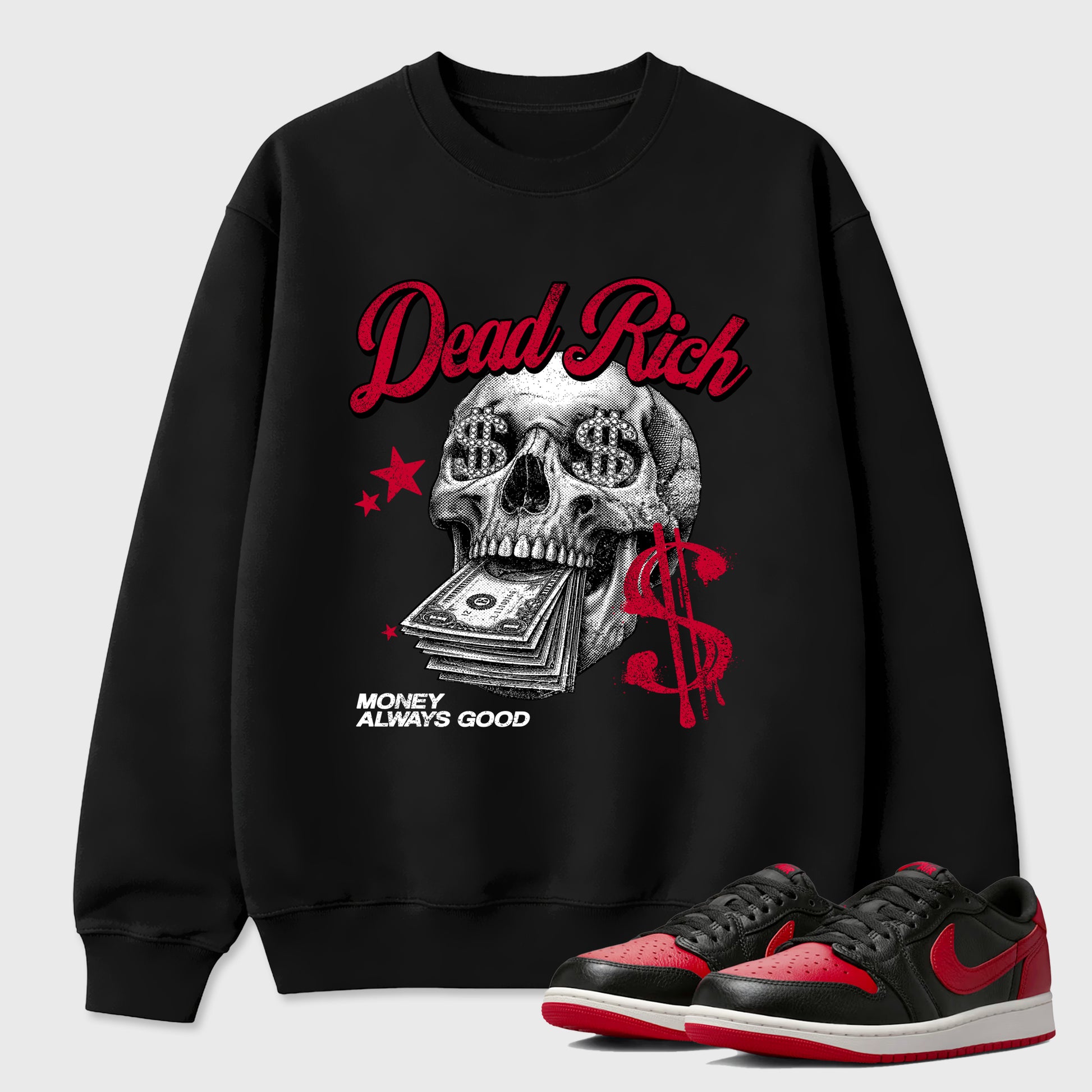 Sneaker match tees – Sneaker Tees To Match Air Jordan 1 Banned Shoes – Dead Rich Tee Black 1