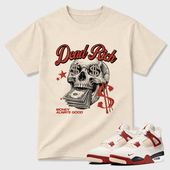 Perfect Sneakerhead Fashion Outfits – Sneaker Tees To Match Air Jordan 4 Brick After Brick Shoes – Dead Rich Graphic Tee Natural 1