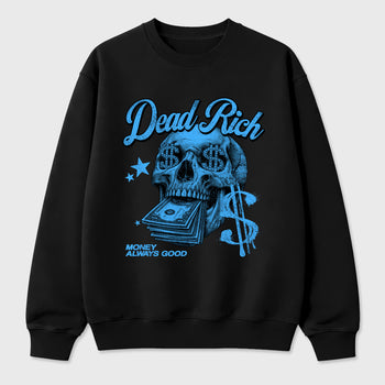 Dead Rich Graphic T-Shirt sneaker match tee designed for the Air Jordan 5 Black Carolina, featuring coordinated color options for a perfect streetwear match. Black 2 shirt.