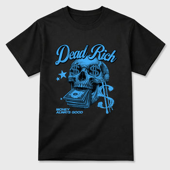 Dead Rich Graphic T-Shirt sneaker match tee designed for the Air Jordan 5 Black Carolina, featuring coordinated color options for a perfect streetwear match. Black 2 shirt.