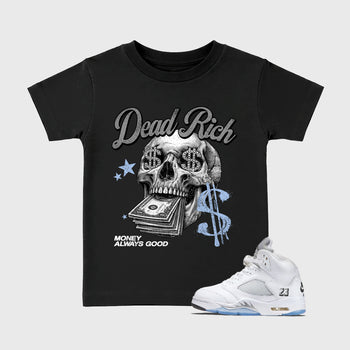Perfect Sneakerhead Fashion Outfits – Sneaker Tees To Match Air Jordan 5 White Metallic Shoes – Dead Rich Kids Graphic T-Shirt Black 1