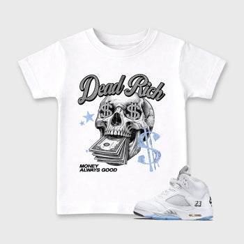 Perfect Sneakerhead Fashion Outfits – Sneaker Tees To Match Air Jordan 5 White Metallic Shoes – Dead Rich Kids Graphic T-Shirt White 1