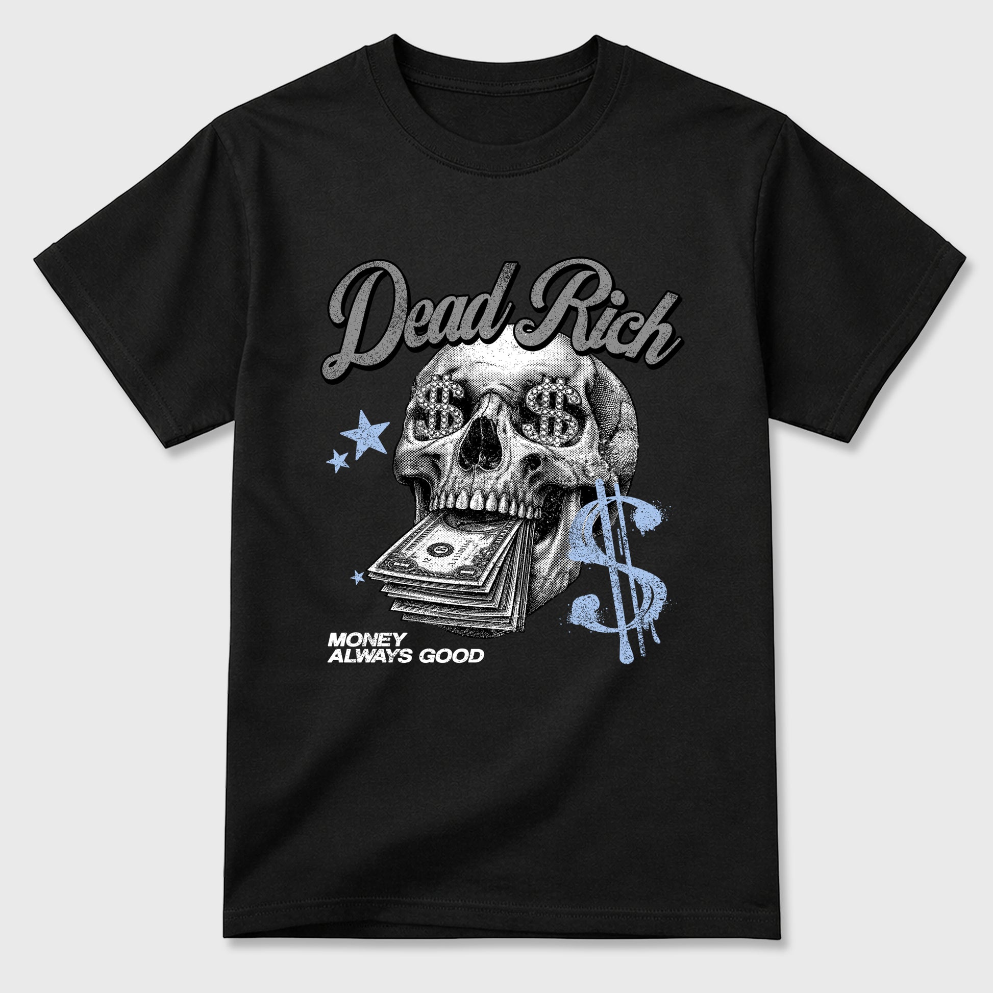 Perfect Sneakerhead Fashion Outfits – Sneaker Tees To Match Air Jordan 5 White Metallic Shoes – Dead Rich Graphic Tee Black 2
