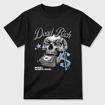 Perfect Sneakerhead Fashion Outfits – Sneaker Tees To Match Air Jordan 5 White Metallic Shoes – Dead Rich Graphic Tee Black 2