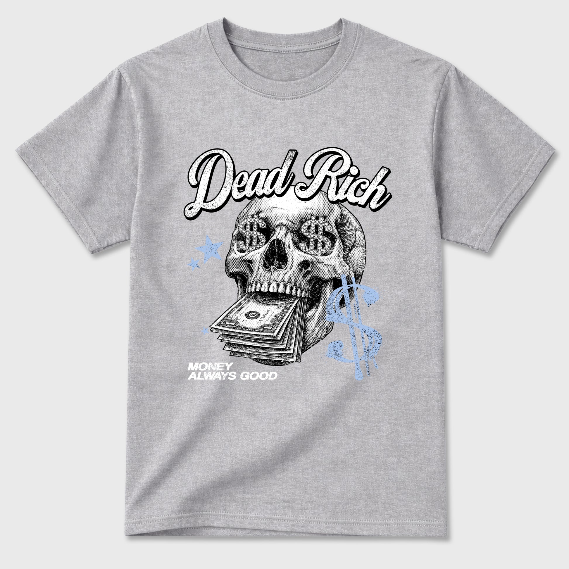 Perfect Sneakerhead Fashion Outfits – Sneaker Tees To Match Air Jordan 5 White Metallic Shoes – Dead Rich Graphic Tee Heather Grey 2