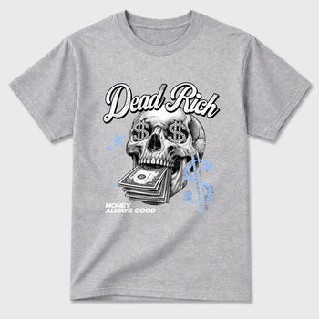 Perfect Sneakerhead Fashion Outfits – Sneaker Tees To Match Air Jordan 5 White Metallic Shoes – Dead Rich Graphic Tee Heather Grey 2
